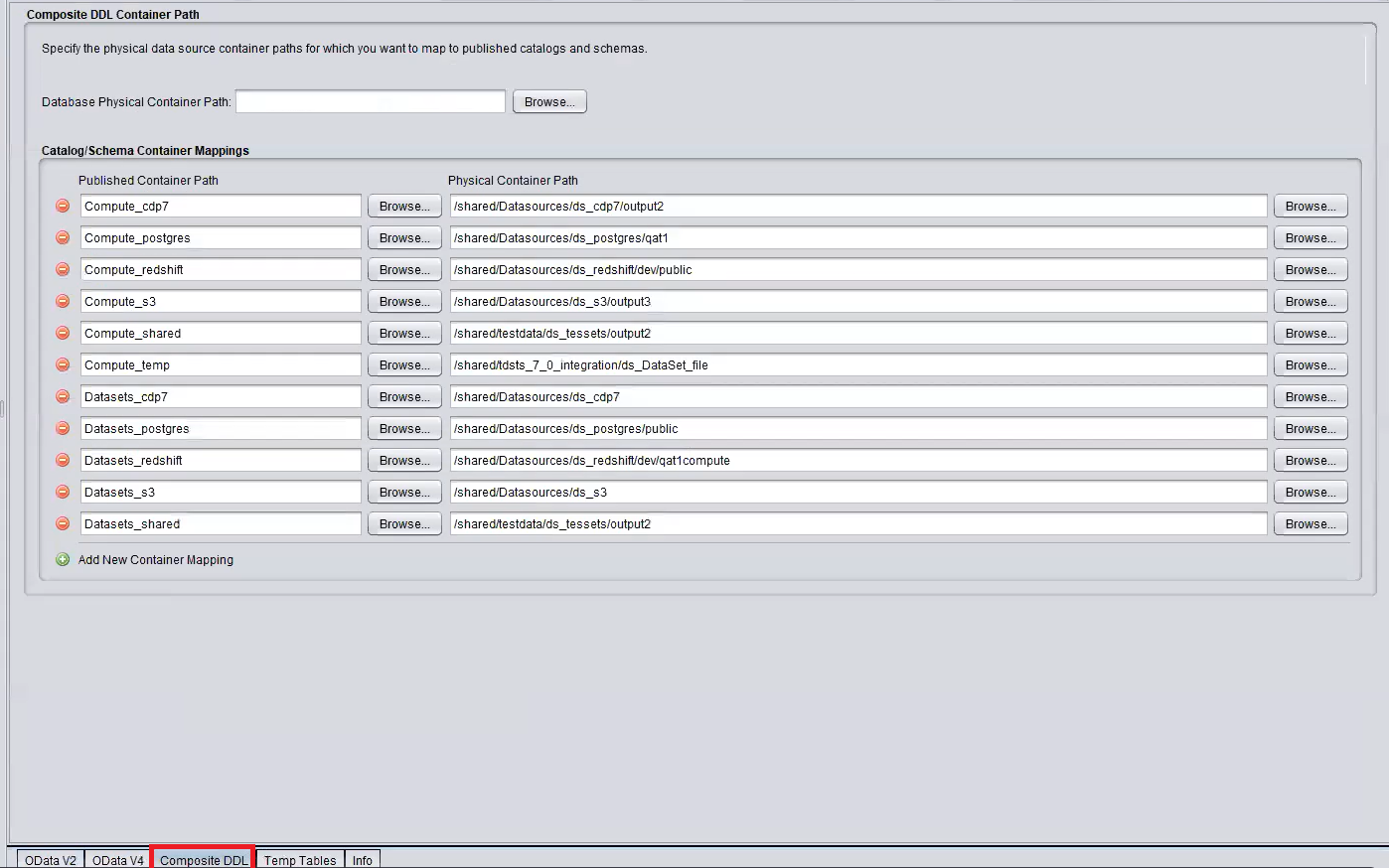 Composite Container DDL Path page